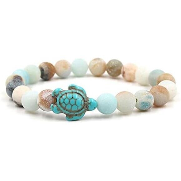 8mm Sea Turtles Beads Bracelet Turquoise Natutal Stone Elastic Stretch Bracelet - Picture 3 of 6